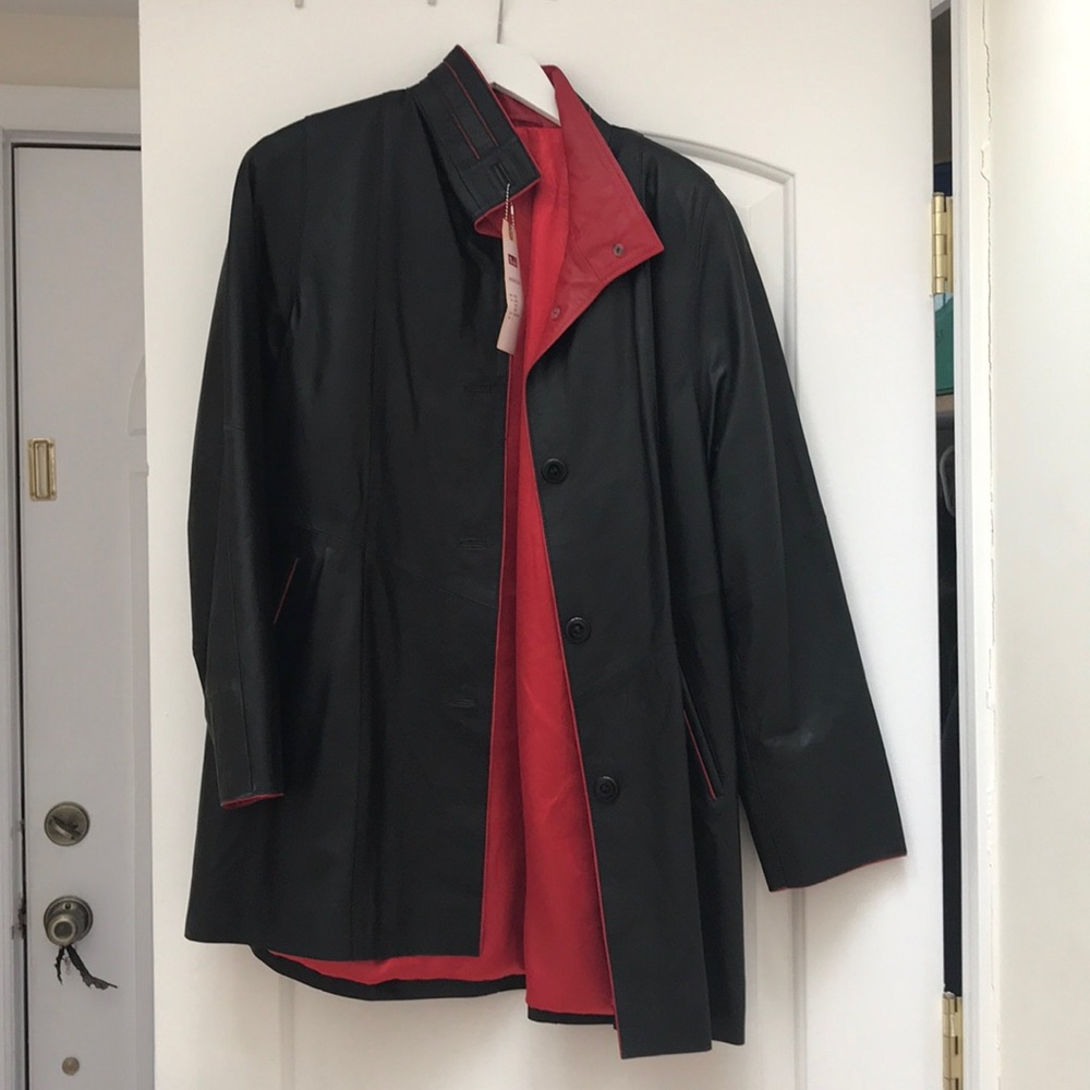 Red and Black Genuine Lamb Leather Jacket